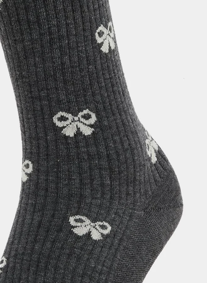 Styli Pack of 2 - Ribbon Print Crew Socks